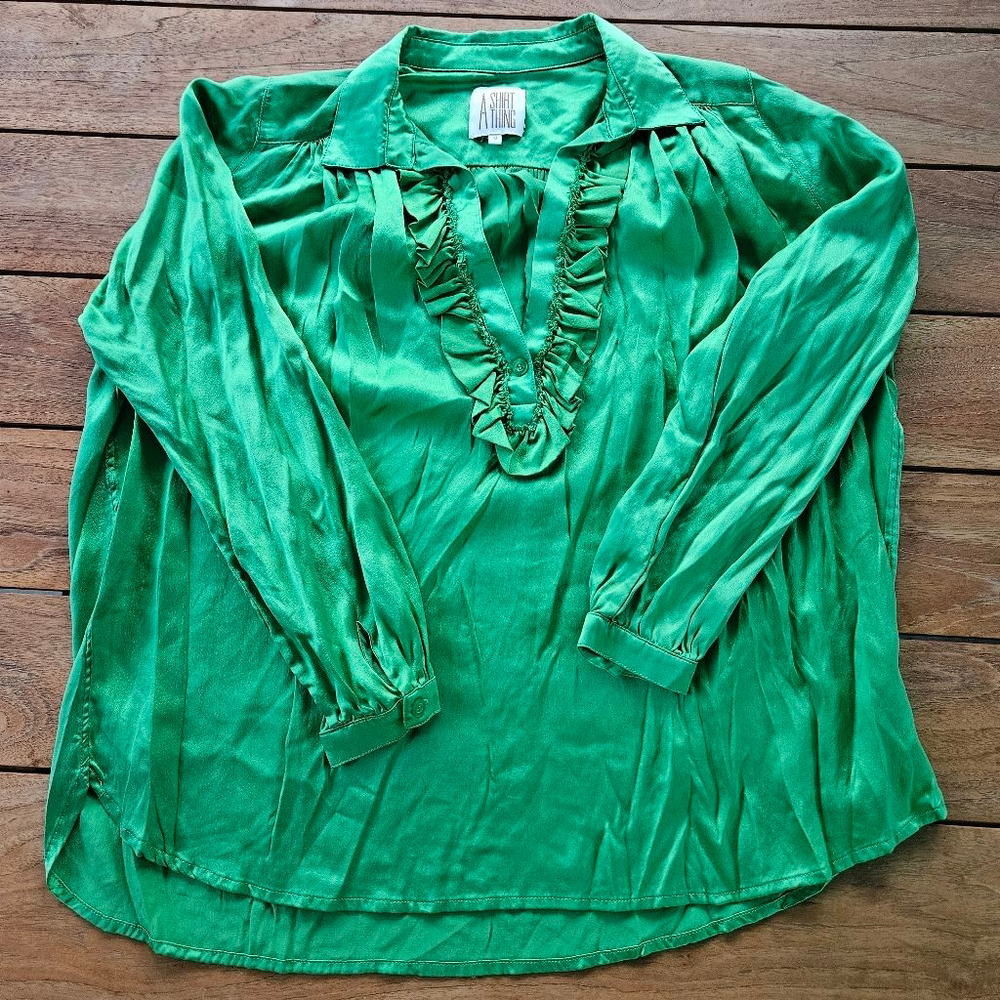 A Shirt Thing Celine Silk Ruffle Blouse Size M